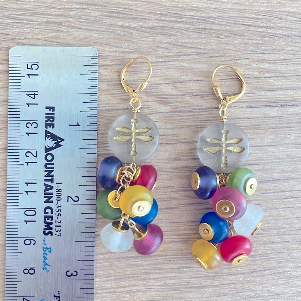 HAND CRAFTED DRAGONFLY EARRINGS Red Mint Green Blue Yellow Purple White Indigo - Picture 7 of 12